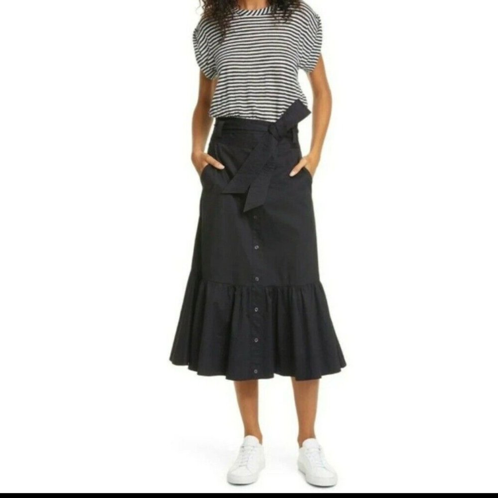 VERONICA BEARD Jeans Black White Stripe T-Shirt Capri Belted Midi Dress XS NWT